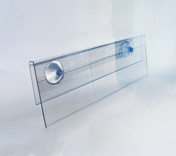 Shelf Talker Holder 87 x 242 with suction cups.